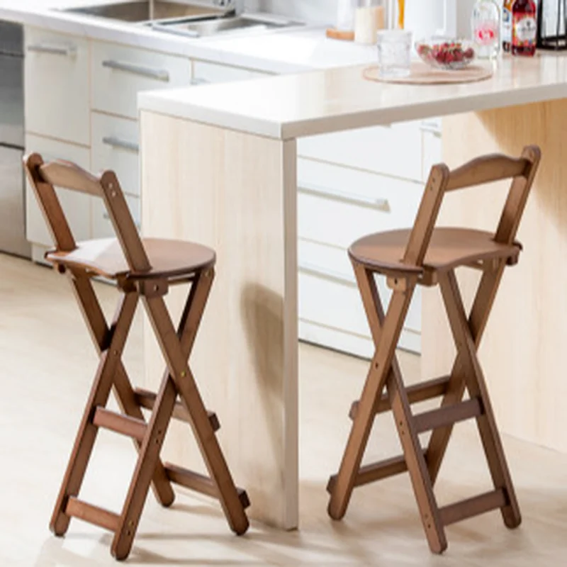 Folding Living Room High Stool Solid Wood Bar Chair Modern Simple Family Dining Room Bar Stool