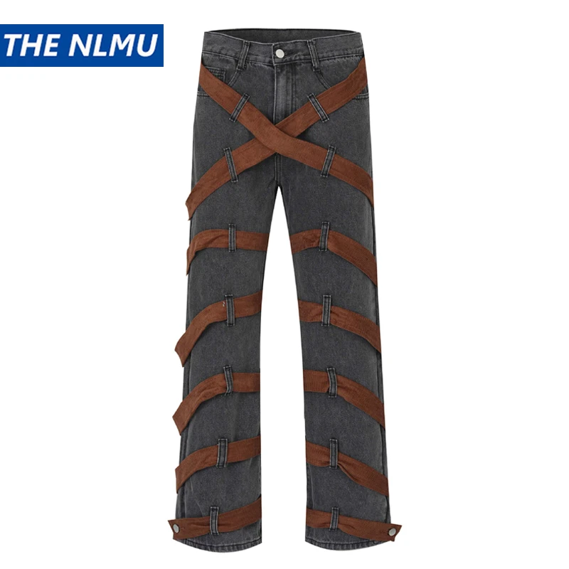 2023 Men Hip Hop Denim Pants Jeans Streetwear Vintage Ribbon Design Denim Pants Harajuku Joggers Jeans Trousers Pants
