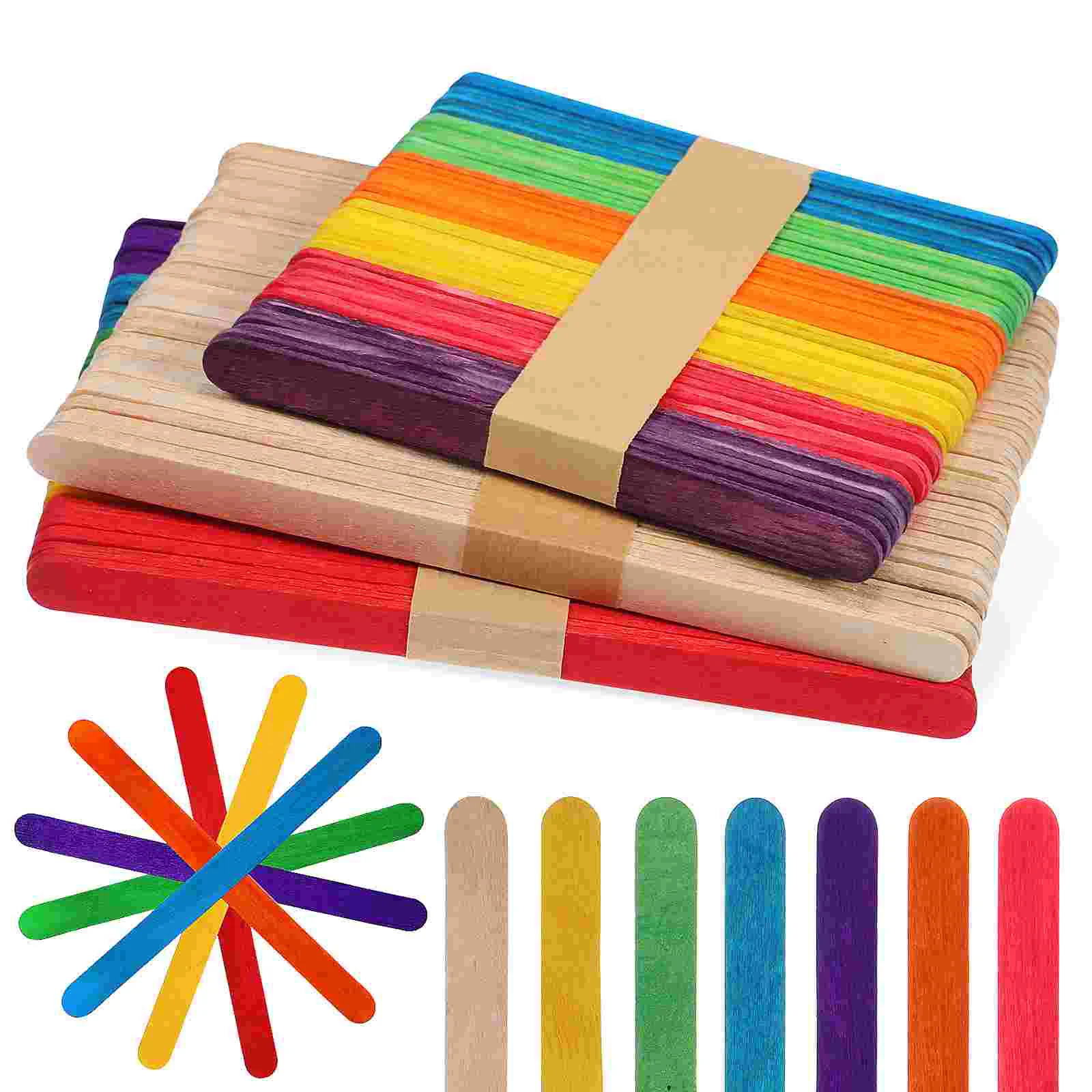 

150Pcs Wooden Ice Cream Sticks Colorful Natural Wooden Ice Sticks Wood Spatulas for DIY Crafts Baking