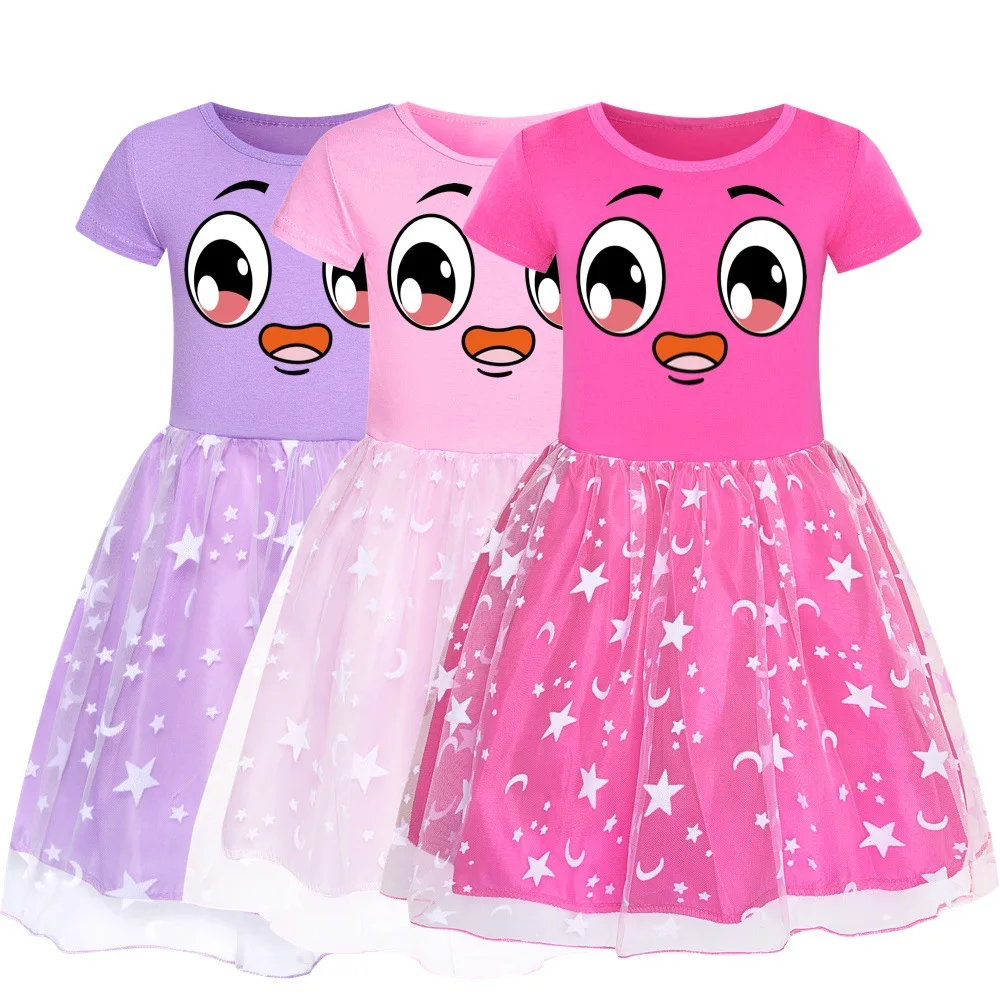 

Toddler Kids Baby Girl Summer Rainbow Dress Cosplay Lankybox Short Sleeve Solid Cotton Linen Party Casual Dress Clothes