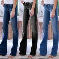 streetwear vintage jeans women jeans summer slim ripped jeans womens casual mid waist button denim bell bottom pants trousers