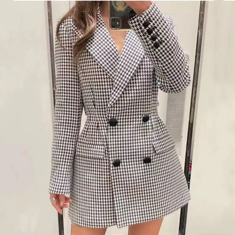 

Autumn and Winter Women's Coat New Korean Version in Spring 2023 Grey Plaid Long Slim Cotton Coat Jacket Coat
