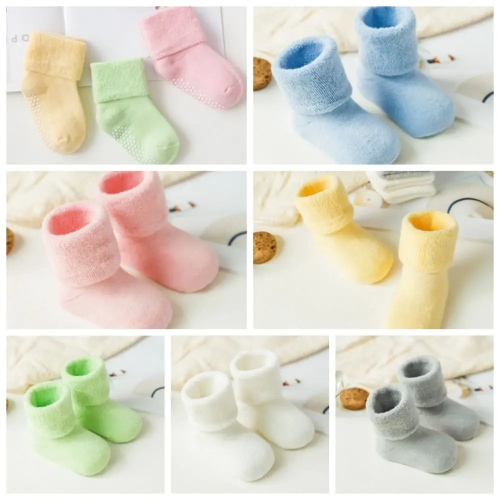 

Однотонные плотные детские носки, носки в Корейском стиле для домашнего сна, детские чулочно-носочные изделия, осенне-зимние носки для младенцев для обучения ходьбе