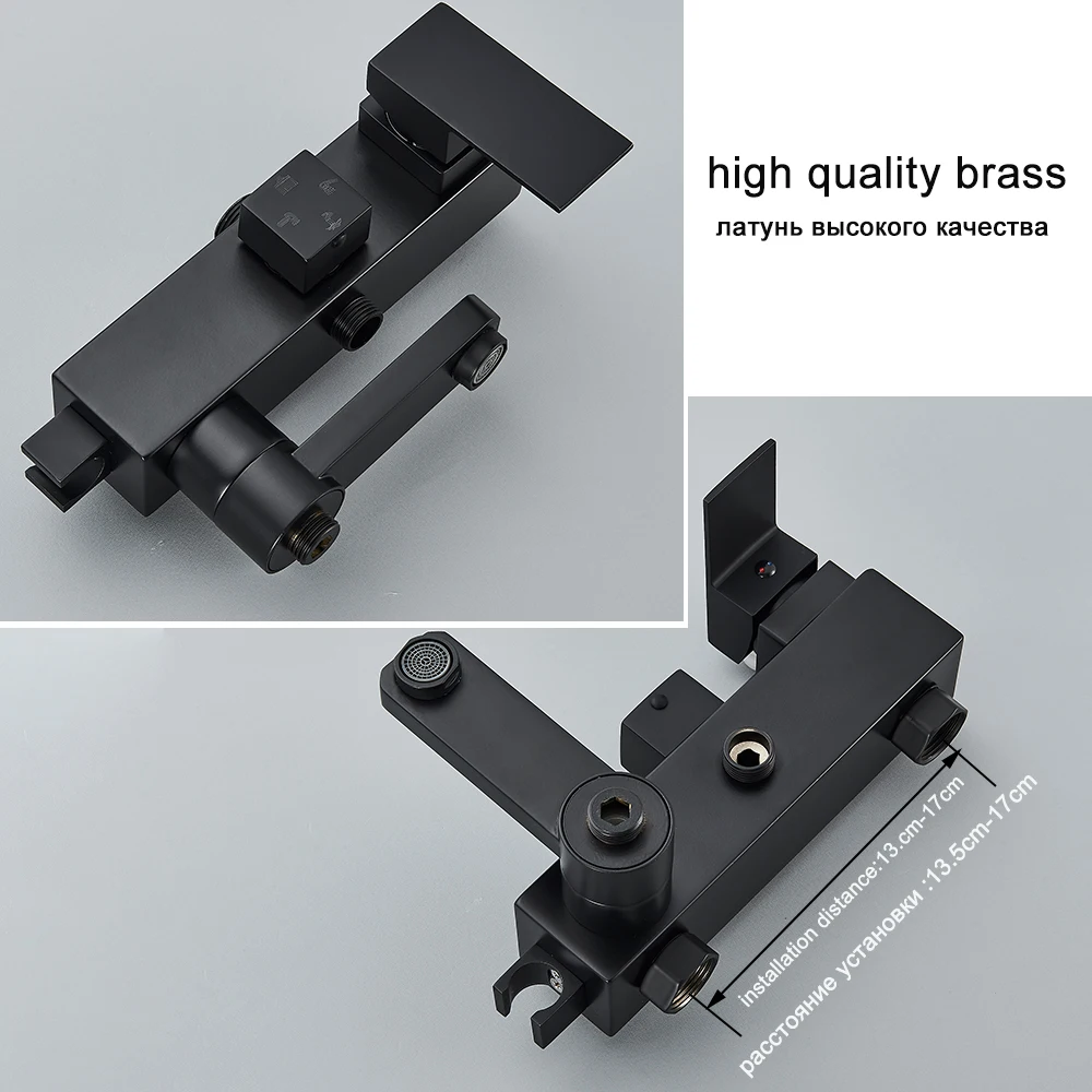 Черные смесители для душа ванной комнаты набор Дождевого кран ванны с бесплатной