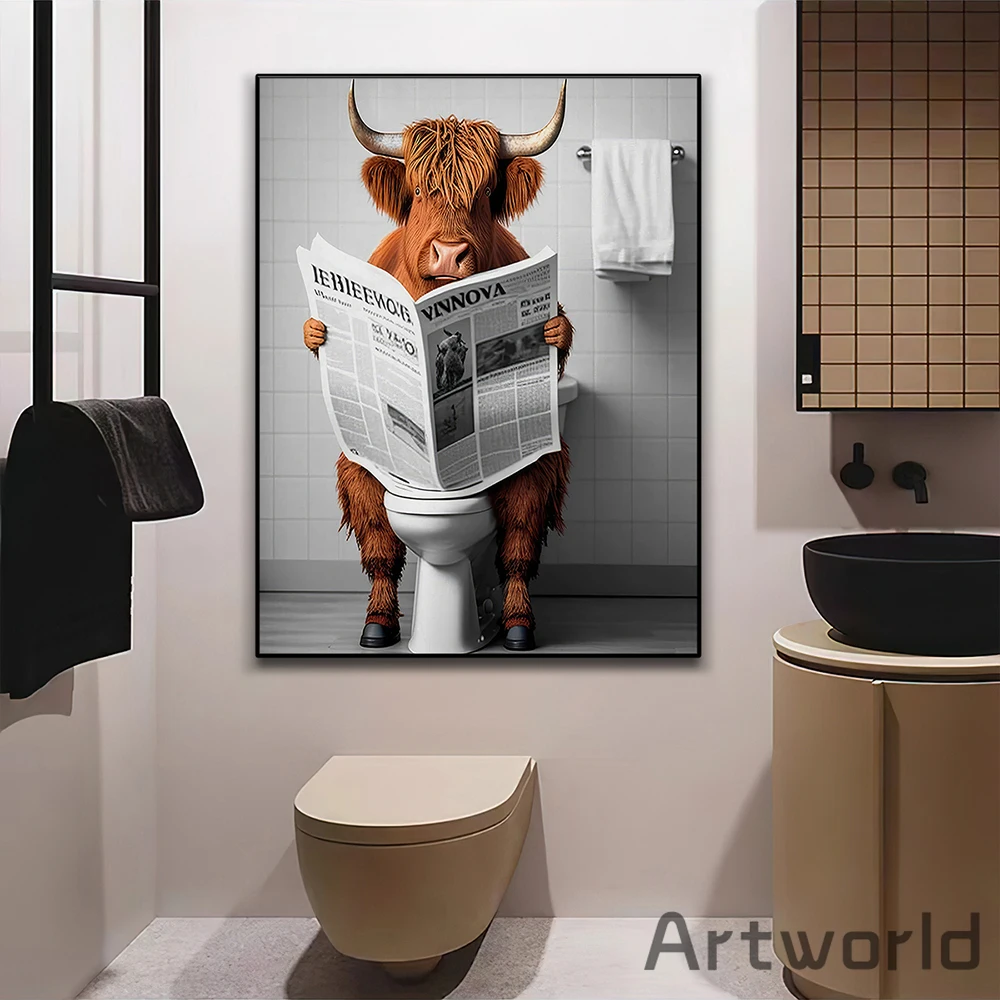 Забавная Хайлендская Корова Ванна Холст Настенная Художественная Печать