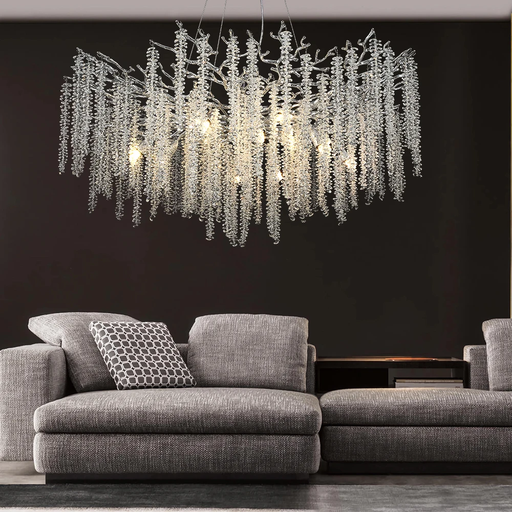 

Artpad Silver Crystal Chandelier for Living Dining Room Bedroom Decor Pendant Lights Electroplate Metal Lamp Fixture