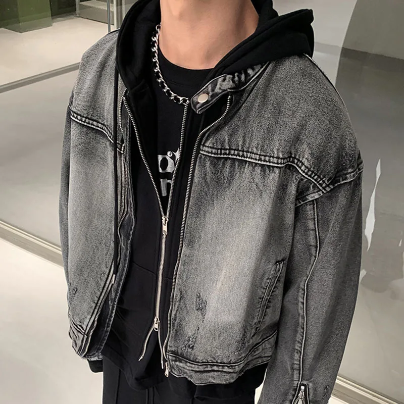 Джинсовая куртка унисекс укороченный ковбойский пиджак из мытой джинсовой ткани