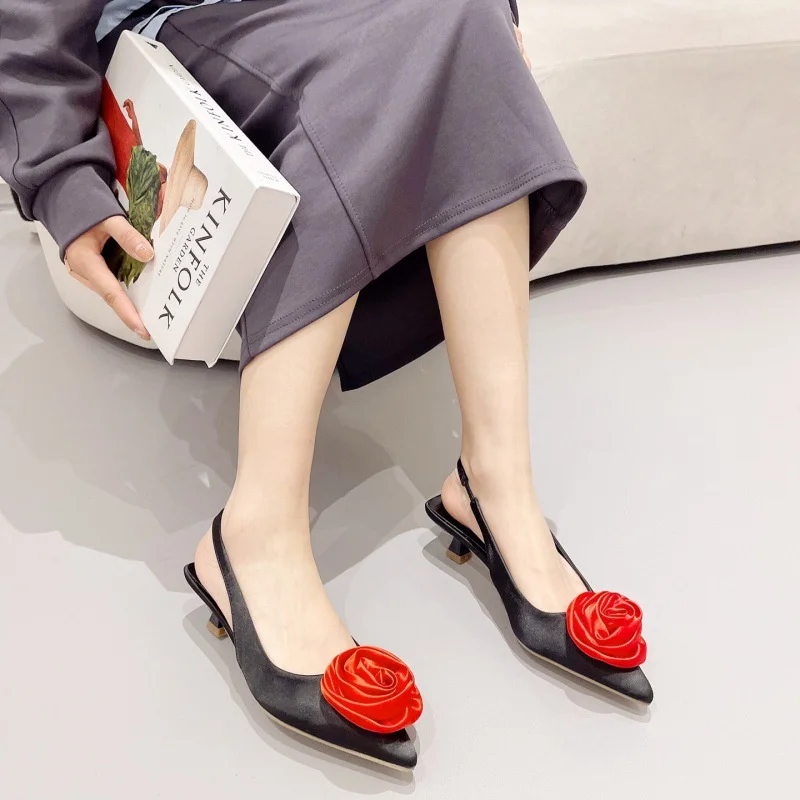 Women's Sandals Summer Casual Solid Color Pointed Toe Flower Decoration Female Footwear Outdoor Concise Ladies Shoes On Offer