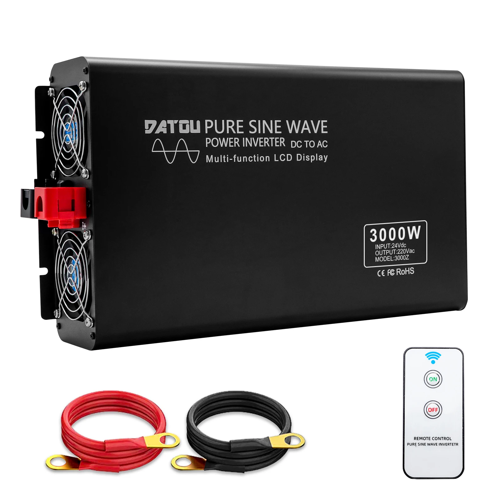 

3000W Pure Sine Wave Inverter 12V 24V 48V DC to 120V 220V AC Converter for Home, RV, Truck with Remote Control
