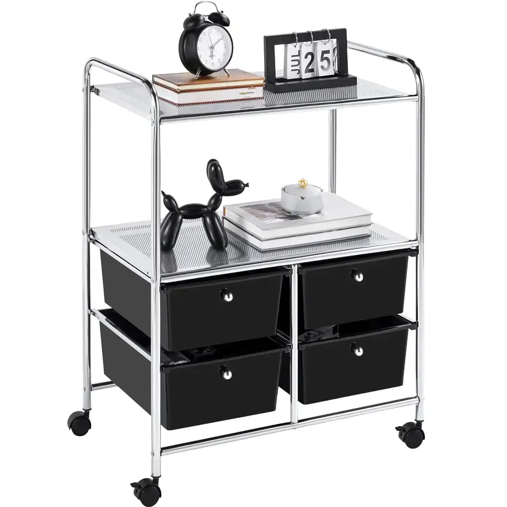 

Easyfashion Rolling Storage Cart with 4 Drawers & 2 Shelves Storage Trolley On Wheels for Home Office School Salon, Black