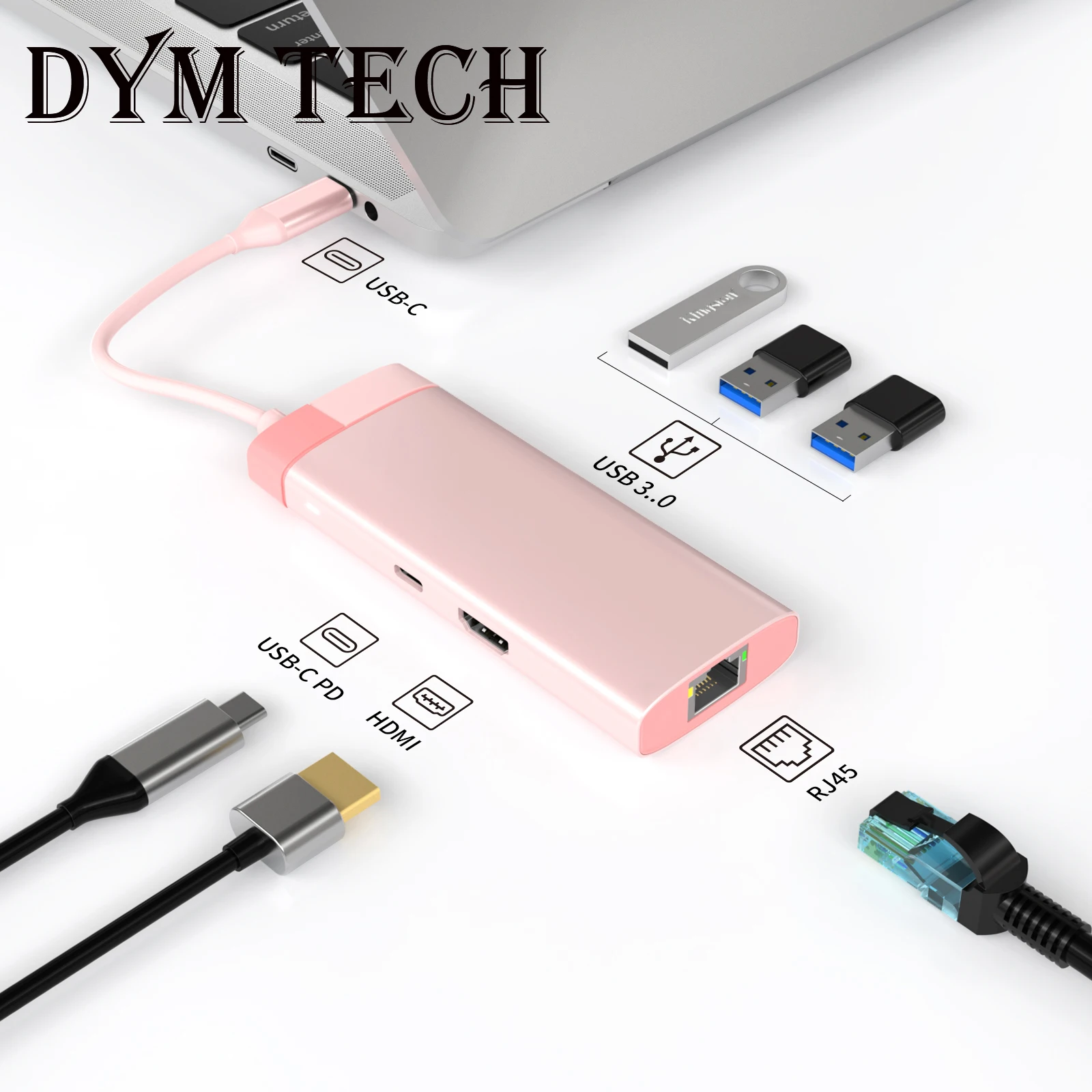 

5Gbps 4K 60Hz USB C Hub Type C 3.1 to 4K HDMI RJ45 PD 100W Docking Station for Macbook Pro USB 3.0 Hub Laptop Tablet Computer