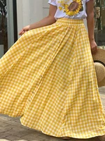 zanzea women bohemian skirts 2022 summer plaid maxi long skirts casual elastic waist bottoms ladies a line skirts