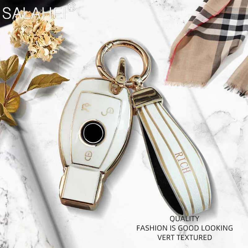 

TPU Gold Edge Car Key Cover Case Holder Protection For Mercedes Benz A B C E GL S GLA GLK CLS Class AMG W204 W205 W212 W463 W176
