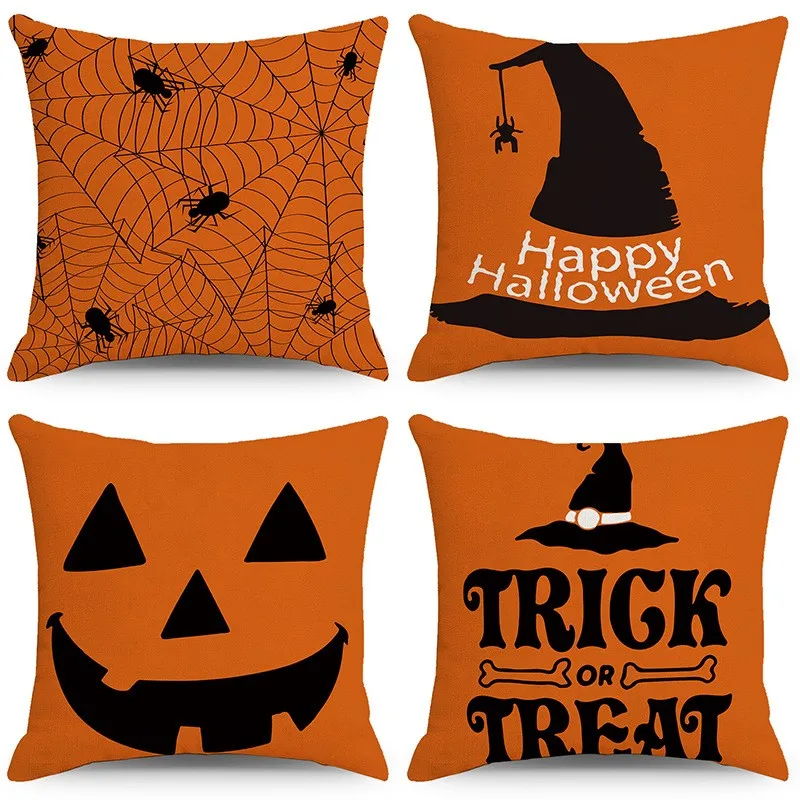 

Halloween Decorative Pillowcase Sofa Pillow Cover Pumpkin Ghost Sprite Skeleton Pattern 45x45cm Pillowcase