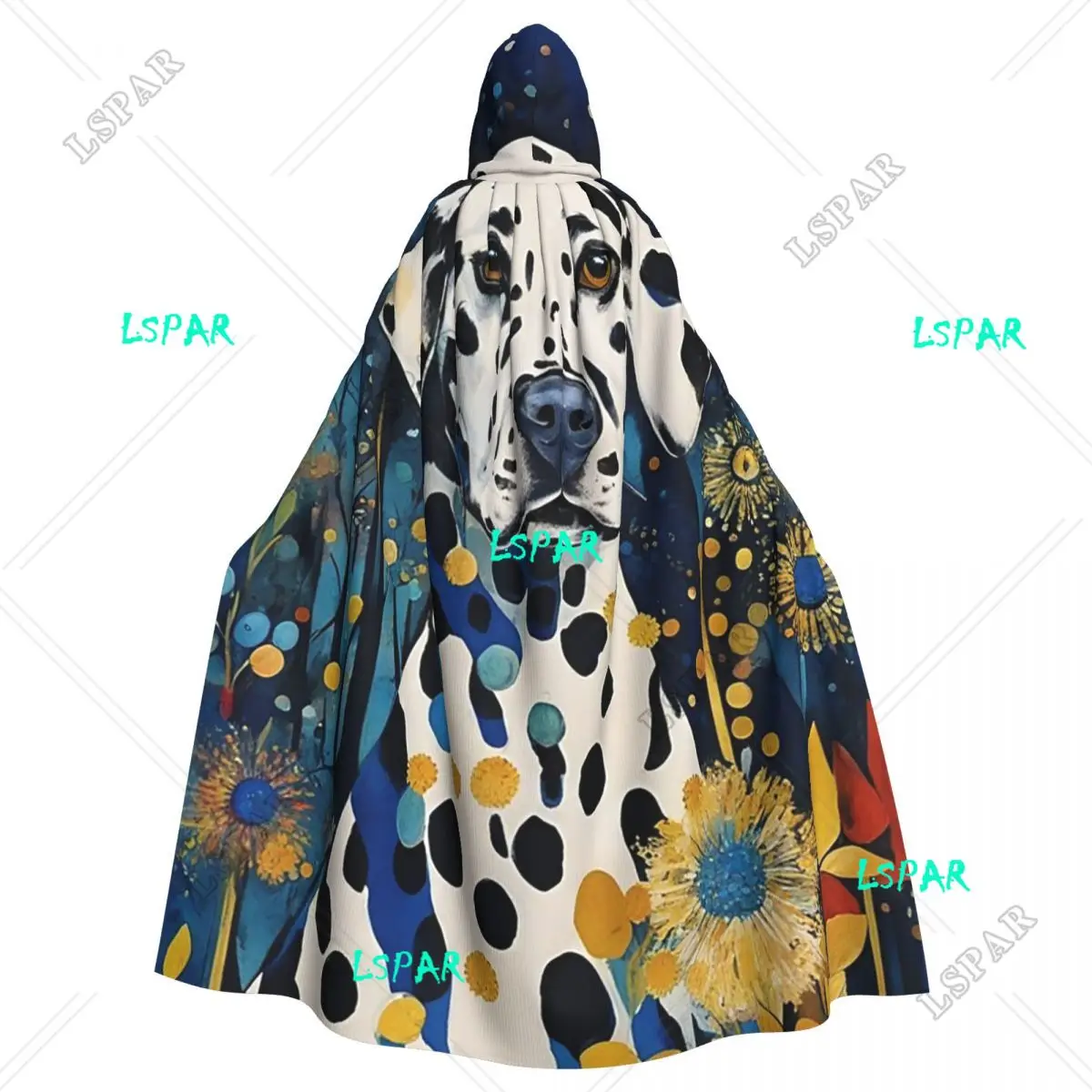 Далматинская собака среди фантастических цветов длинный плащ с капюшоном
