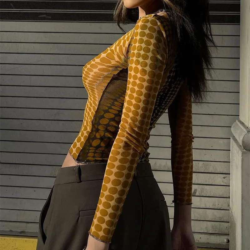 Женский укороченный топ в горошек Xeemilo с круглым вырезом и открытым пупком Y2K