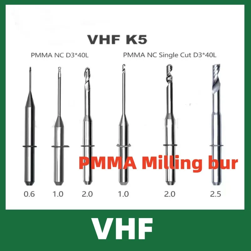 

YUKUI VHF K5 PMMA фрезерные боры 0,6/1,0/2,0/2,5 мм