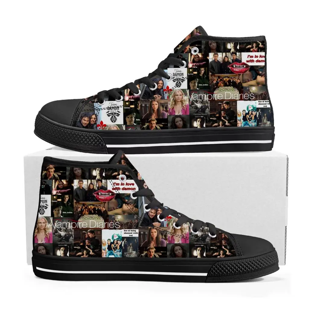 

The Vampire Diaries Damon Salvatore High Top Sneakers High Quality Mens Womens Teenager Canvas Sneaker Couple Shoes Custom Shoe