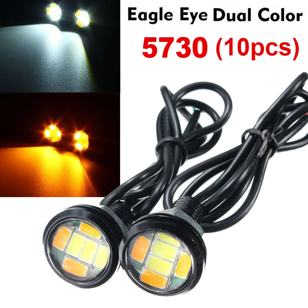 

10Pcs 23mm Eagle Eye 6 LED 5730 High Power Dual Color 12V Car Fog DRL Bulb Reverse Backup Parking Signal Lamp for Car Vehicle