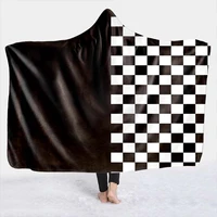 black white checkerboard 3d hooded blanket for adults wearable fleece 3d hooded blanket cloak cap blanket for sofa bed gifts kid