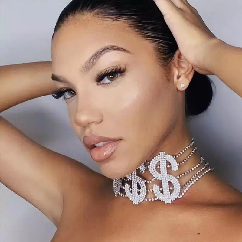 

Fashion Hip Hop $$$ Letter Multi-layer Necklace Fashion Alloy Dollar Necklaces Full Drill Clavicle Chain Party Jewelry Gift