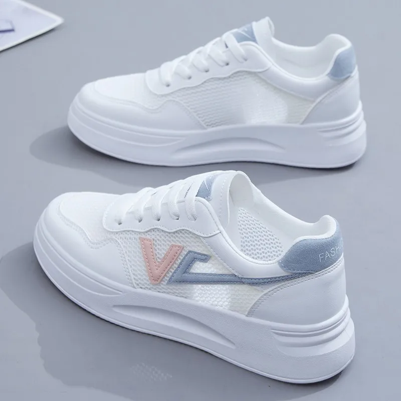 Vulcanized Shoes Sneakers Women Shoes Solid Color Ladies Flat Shoes 2022 Mesh Women's Sports Comfortable Breathable White Shoes