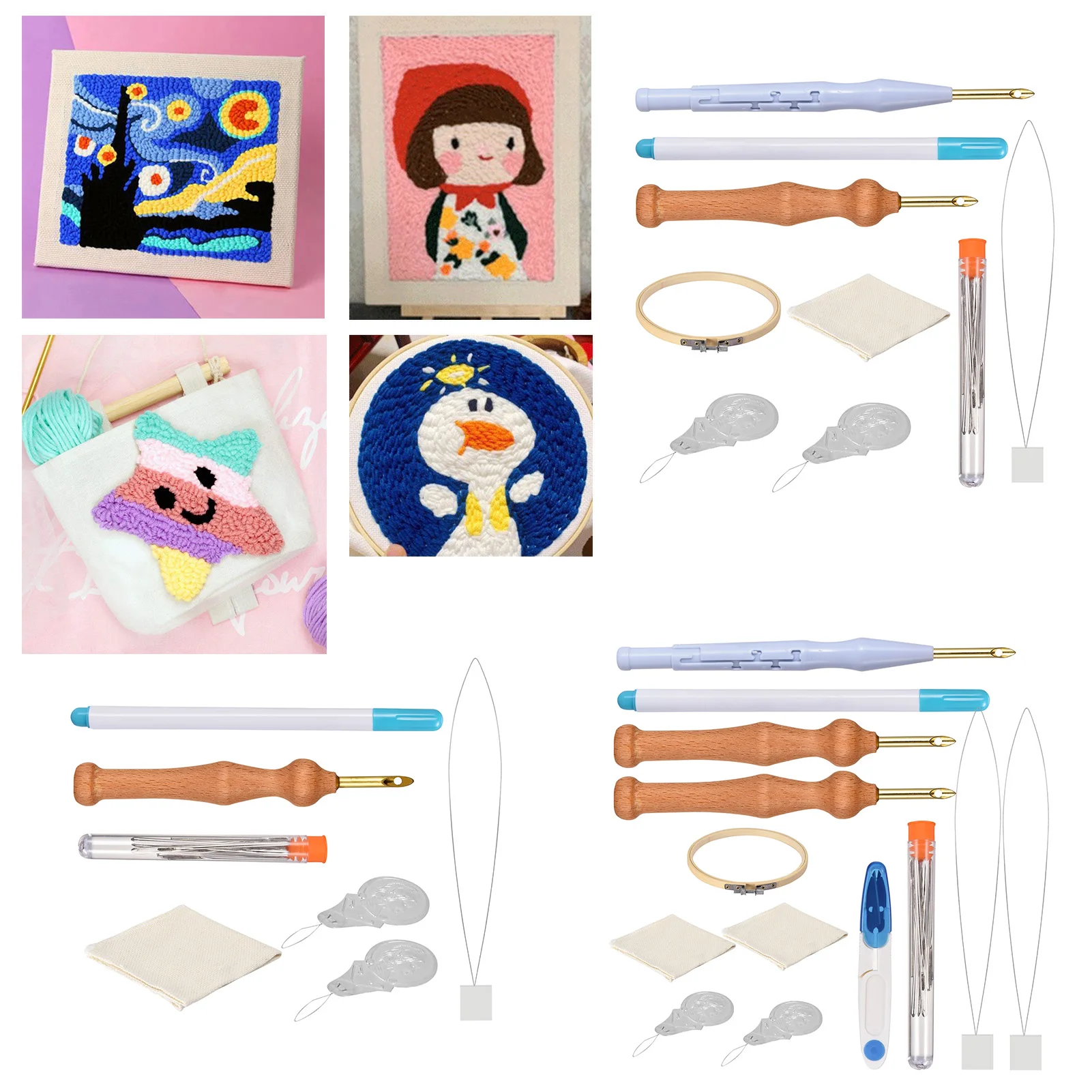 

Punch Needle Embroidery Kit With Needle Threader For DIY Beginners Easy Embroidery Needlework Poke Embroidery Cross Stitch Set