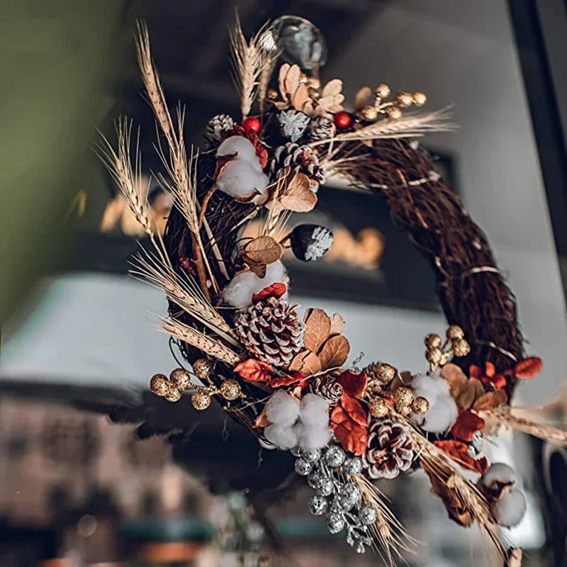 Round Natural Rattan Ring Christmas Garland Hanging Ornament DIY Floral Wreath Wedding Decoration Home Decor 10/12/15/20/25/30cm