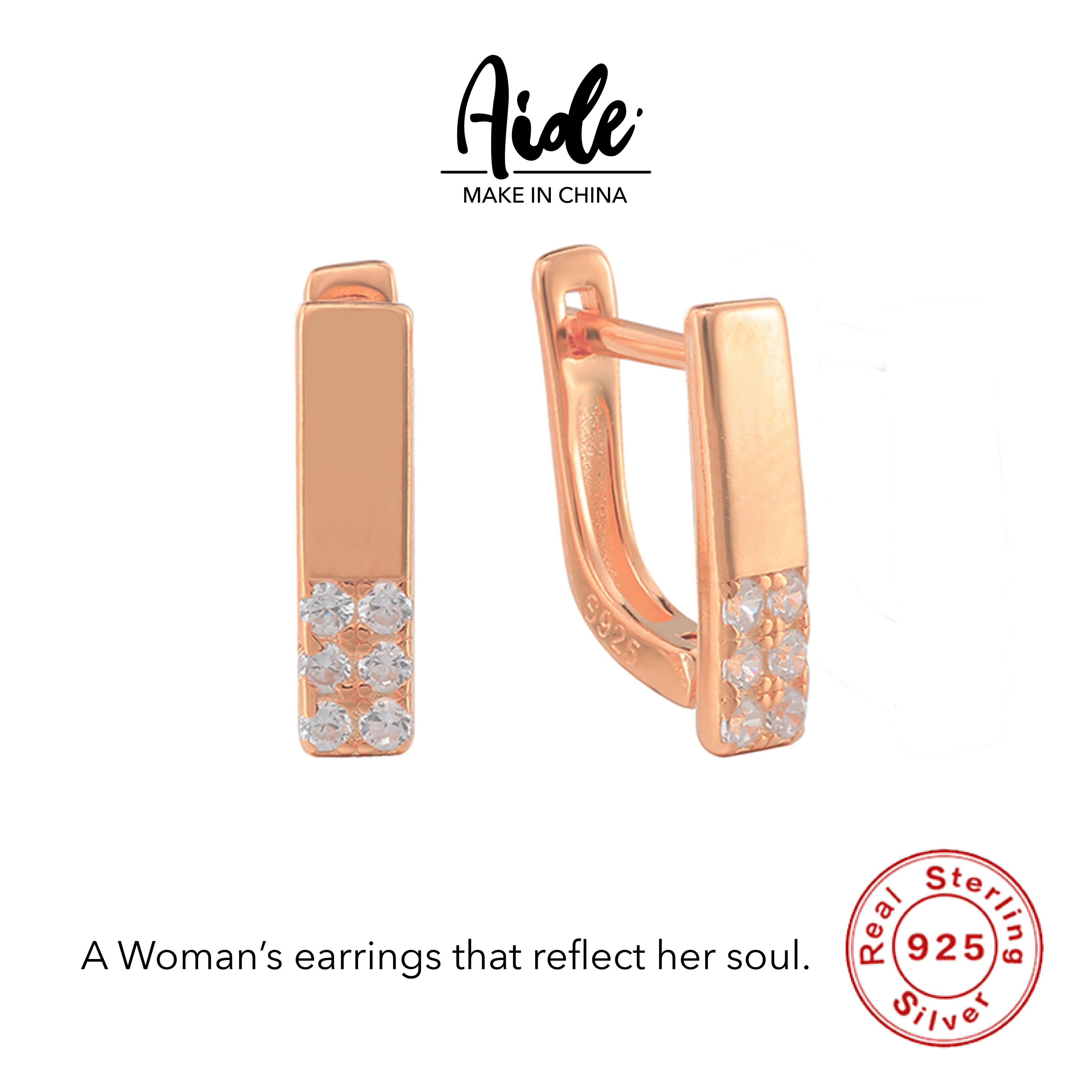 

Aide 925 Sterling Silver Rectangular Diamond Stud Earrings Jewelry Champagne Gold Drop Earrings Ethnic Design Women Jewelry 2022