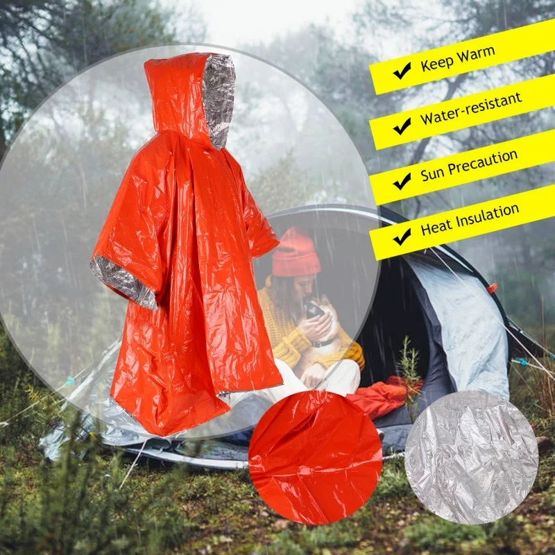 

Outdoor Camping Trekking Fishing Professional Equipment First Aid Poncho Rescue Raincoat Heat Preservation Emergency Rainwear