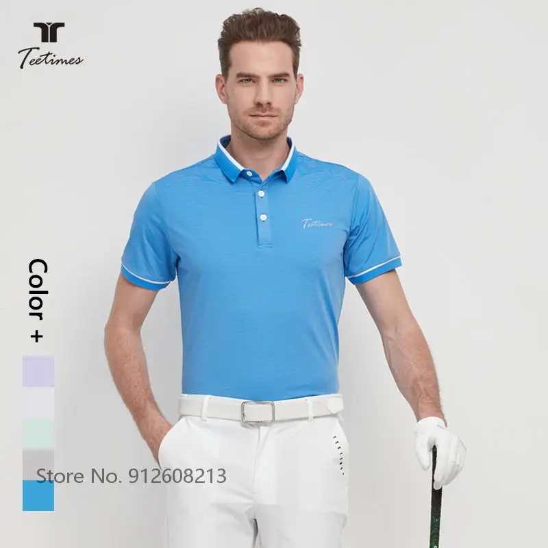 

Teetimes Golf T-shirt Short Sleeve Men Golf Tops Muscle Breathable Polo Shirt Turn Down Collar Tees Dry Fit Sports Wear S-3XL