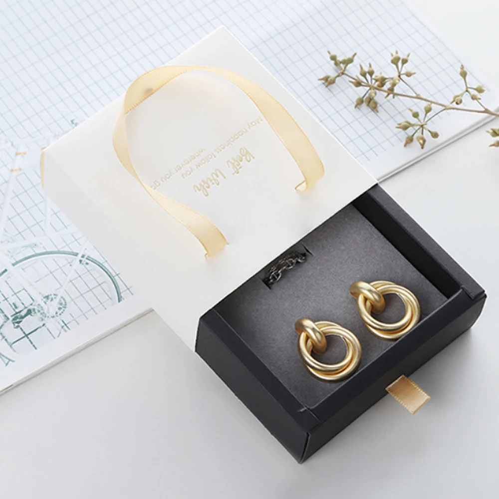 24pcs White Drawer Jewelry Gift  Box with Gold Ribbon Handle and Grey Sponge Wedding Jewellery Container DIY Packaging Organizer