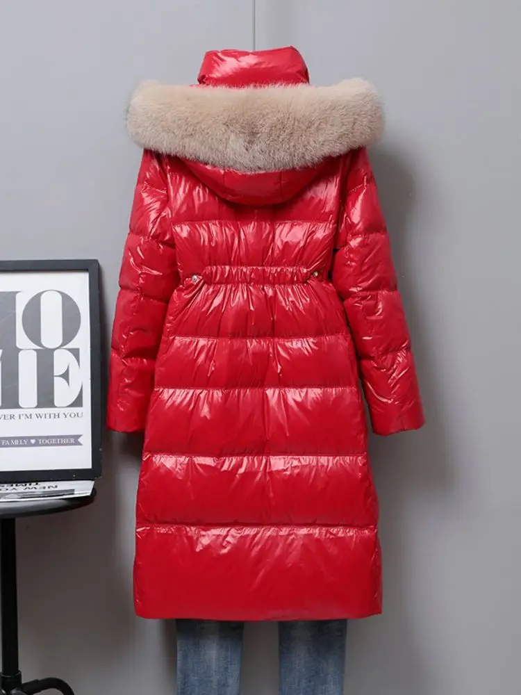 Women Long Down Jacket New Casual Style Fox Fur Collar White Duck Down Jackets Autumn Winter Coats And Parkas Female Outwear