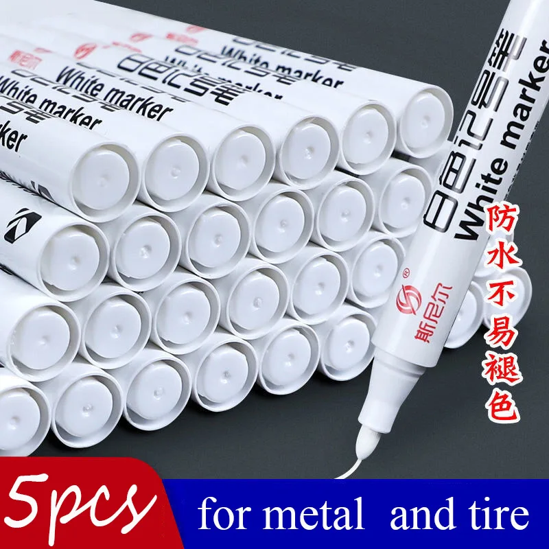 5/3/2Pcs White Marker Pen for Metal Oily Graffiti Pens Waterproof Permanent Tire Painting Tyre Tread Pen Fabric Wood Leather