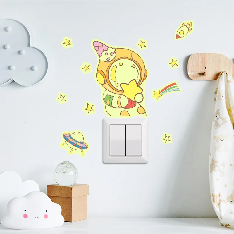 

Luminous Cartoon Astronaut Spaceship Star Rocket Wall Stickers for Children's Room Bedroom Home Wall Decoration