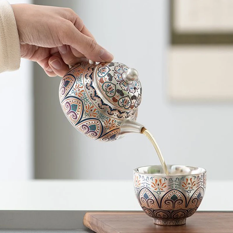 

Chinese Teapot Tea Infuser Plate with Silver Pure Handmade Ceramic Kettle Oriental Moroccan Teapot Samovar with Cup Dahongpao