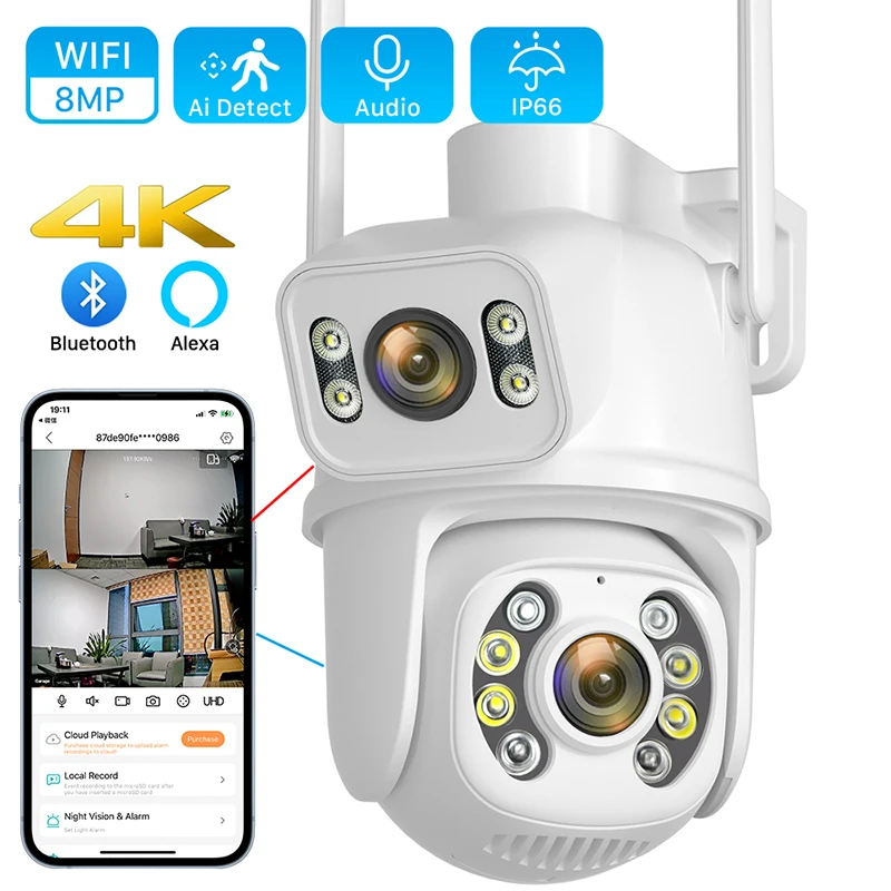 

Камера Наружного видеонаблюдения, 8 Мп, 4K, PTZ, Wi-Fi