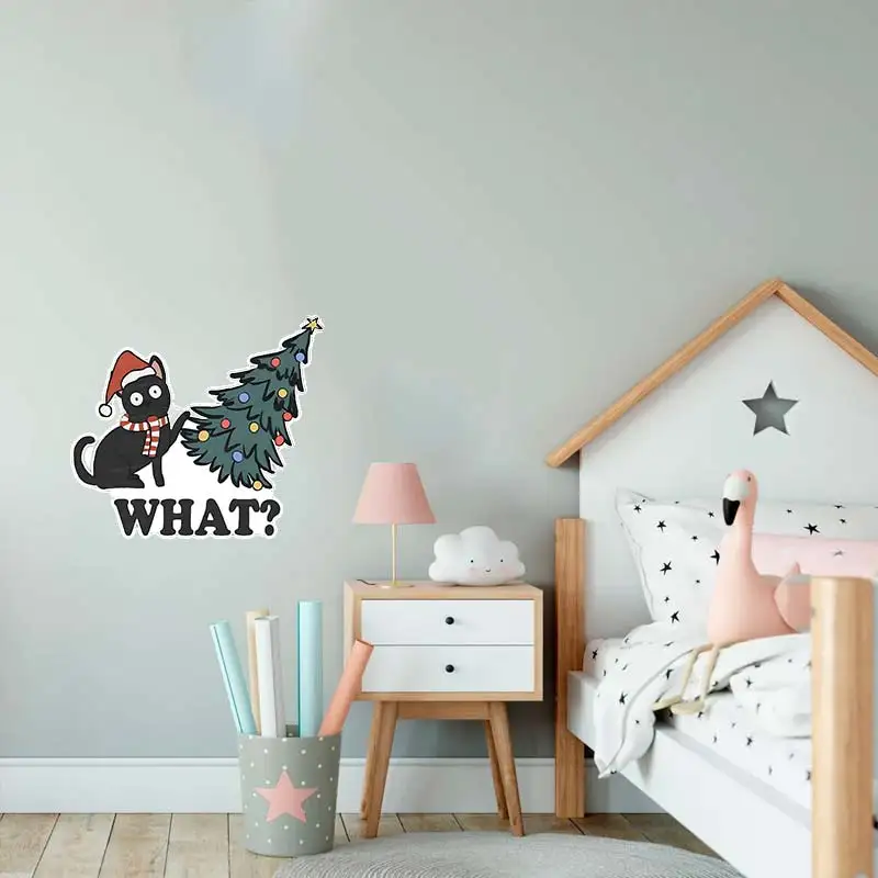 Рождественская наклейка Черный кот виниловая Любитель кошек наклейки