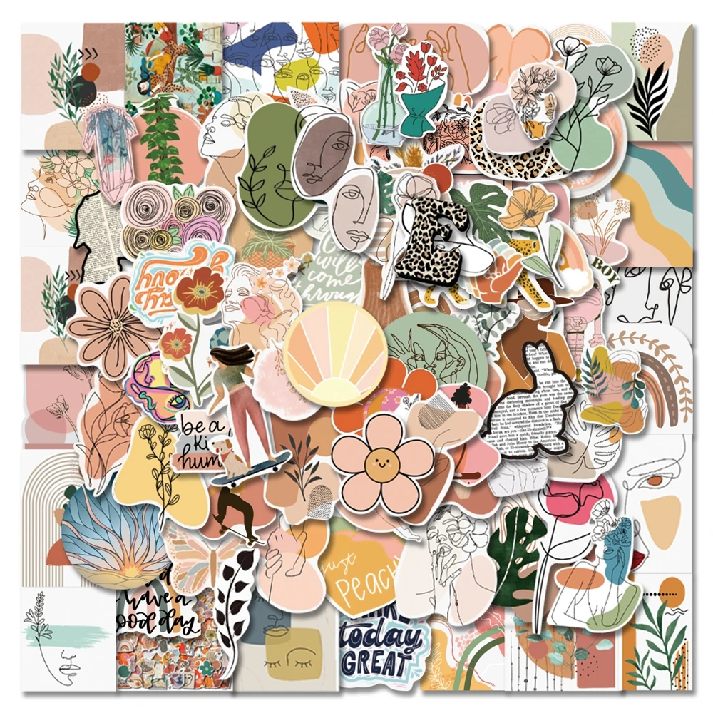 

10/30/50/100pcs Cute Art Bohemian Feather Rainbow Stickers Aesthetic DIY Stationery Laptop Phone Graffiti Decal Toy Kids Sticker