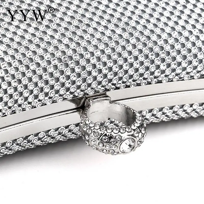 Luxury Rhinestone Beads Lady Evening Prom Handbag Diamond Ring Clutch Messenger Bag with Handle Elegant Women Metal Chain Purse