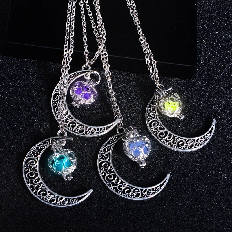 Fashion Gothic Luminous Necklace Summer New Moon Carve Irregular Dark Shany Gemstone Pendant Design Boy Halloween Jewelry Gift