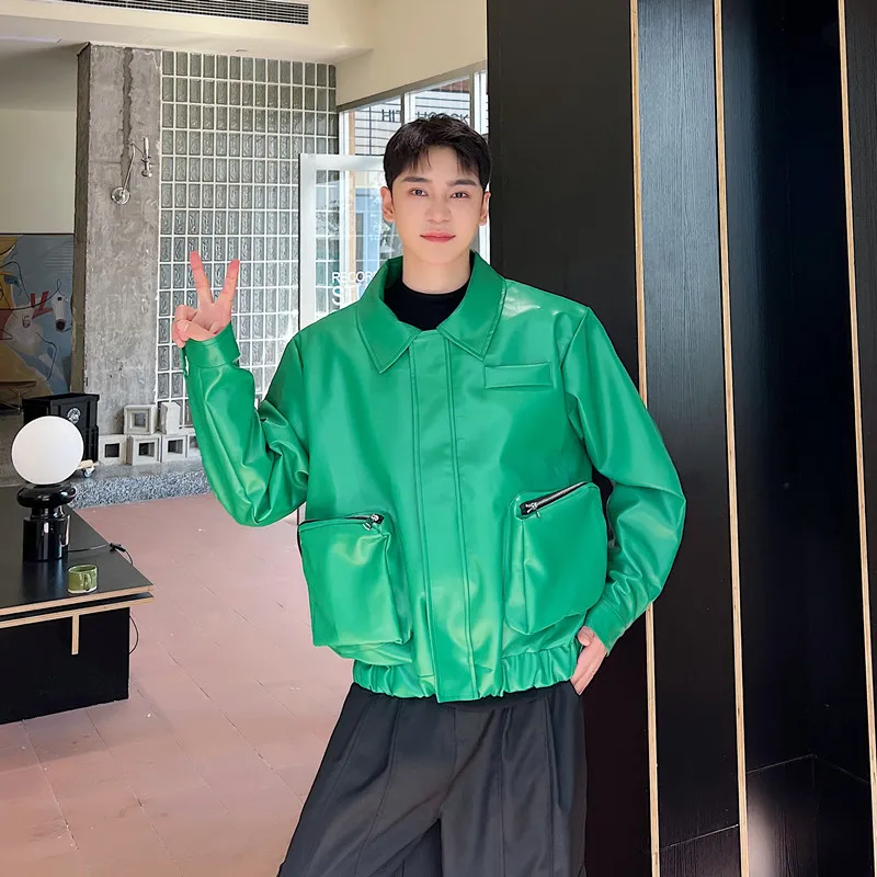 Пальто NOYMEI мужское из экокожи зеленая модная индивидуализированная короткая