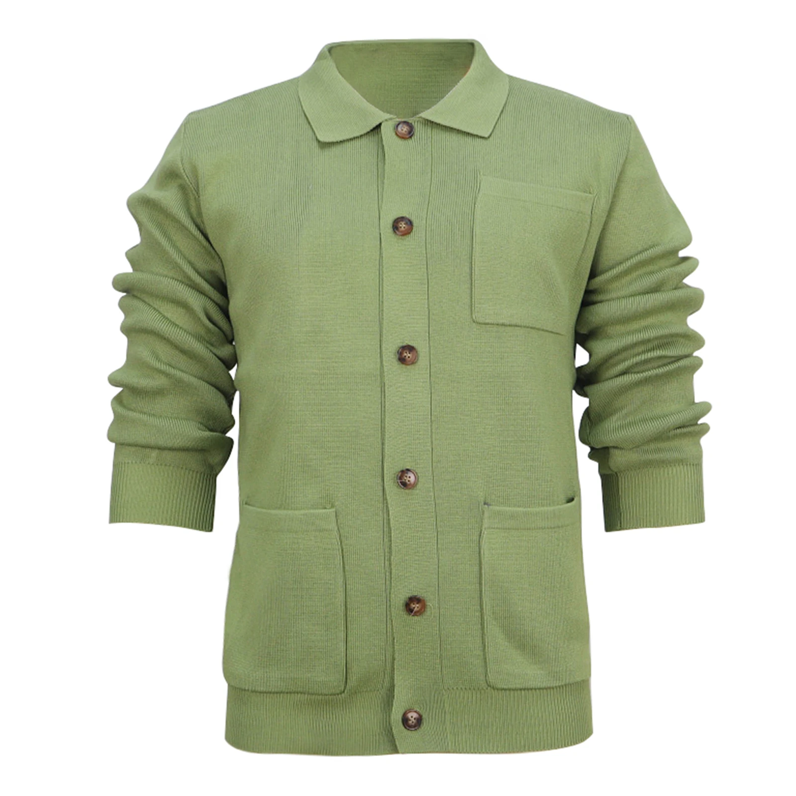 Men s Fall Knit Jacket Solid Color Ribbed Coats Long Sleeve Lapel Button Down Sweaters Outwear