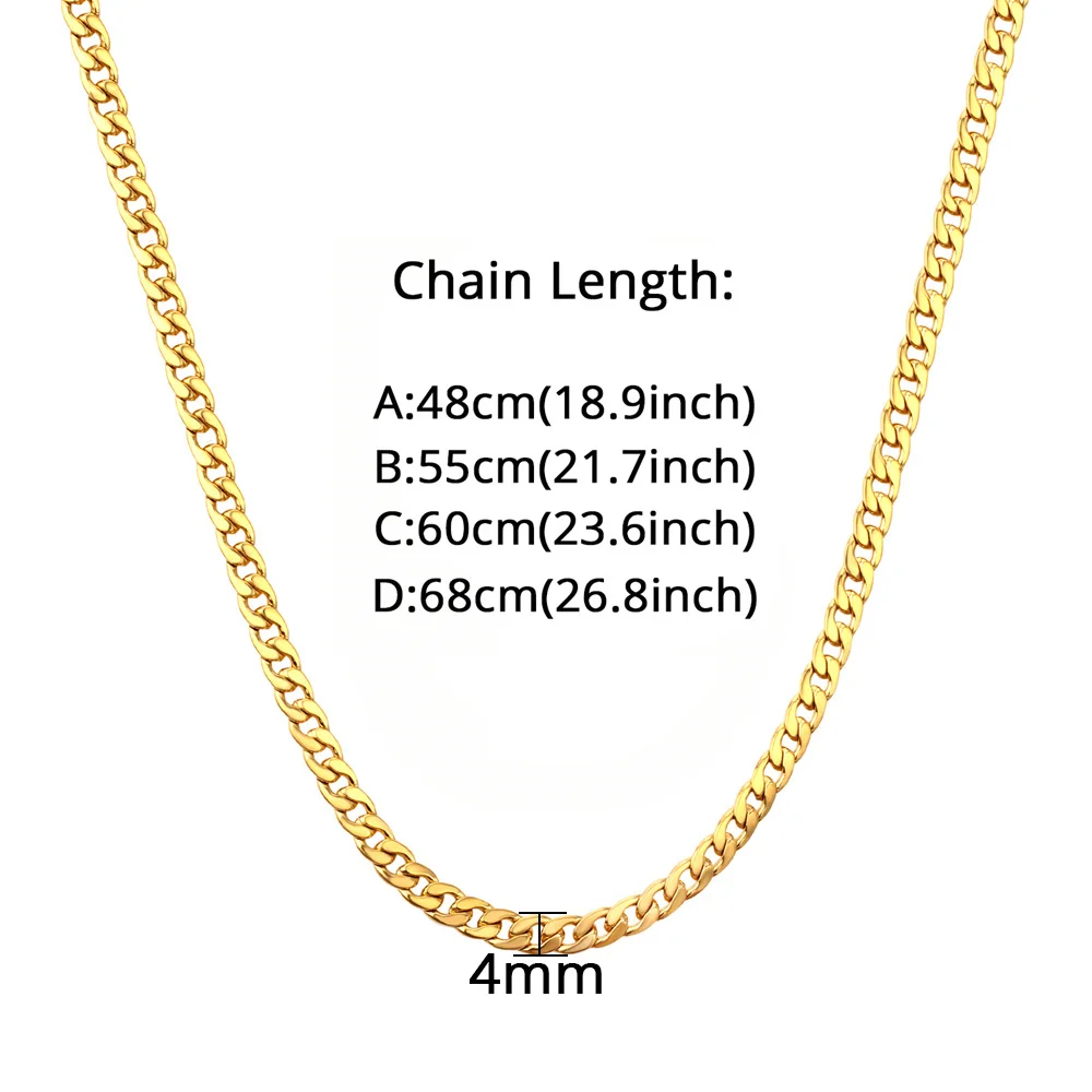 Золотое Кубинское Звено Ожерелье 4 Мм Цепочка Из Нержавеющей Стали В Стиле Панк