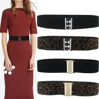 fashion simple alloy buckle elastic girdle leopard print elastic ladies belt versatile down jacket dress coat accessories belt