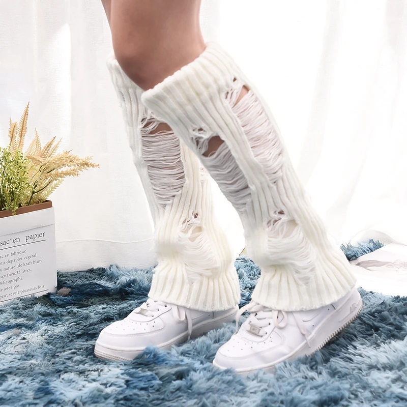 fashionable Sweet girls pile up socks with holes Long Winter Sock Cosplay Knit Boot Sock medium tube socks Foot Warming Cover