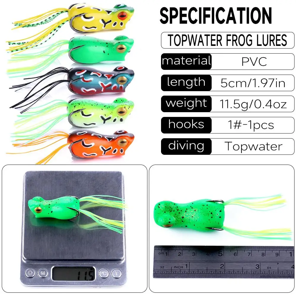 

5 Pack Realistic Prop Frog Bass Trout Fishing Lures Kit Set Soft Swimbait Floating Bait With Hooks For Freshwater Saltwater