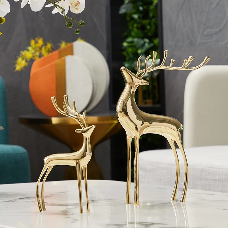 

Desk, TV cabinet, copper deer ornaments, Nordic light luxury, modern simplicity, living room, net red wine cabinet, entryway