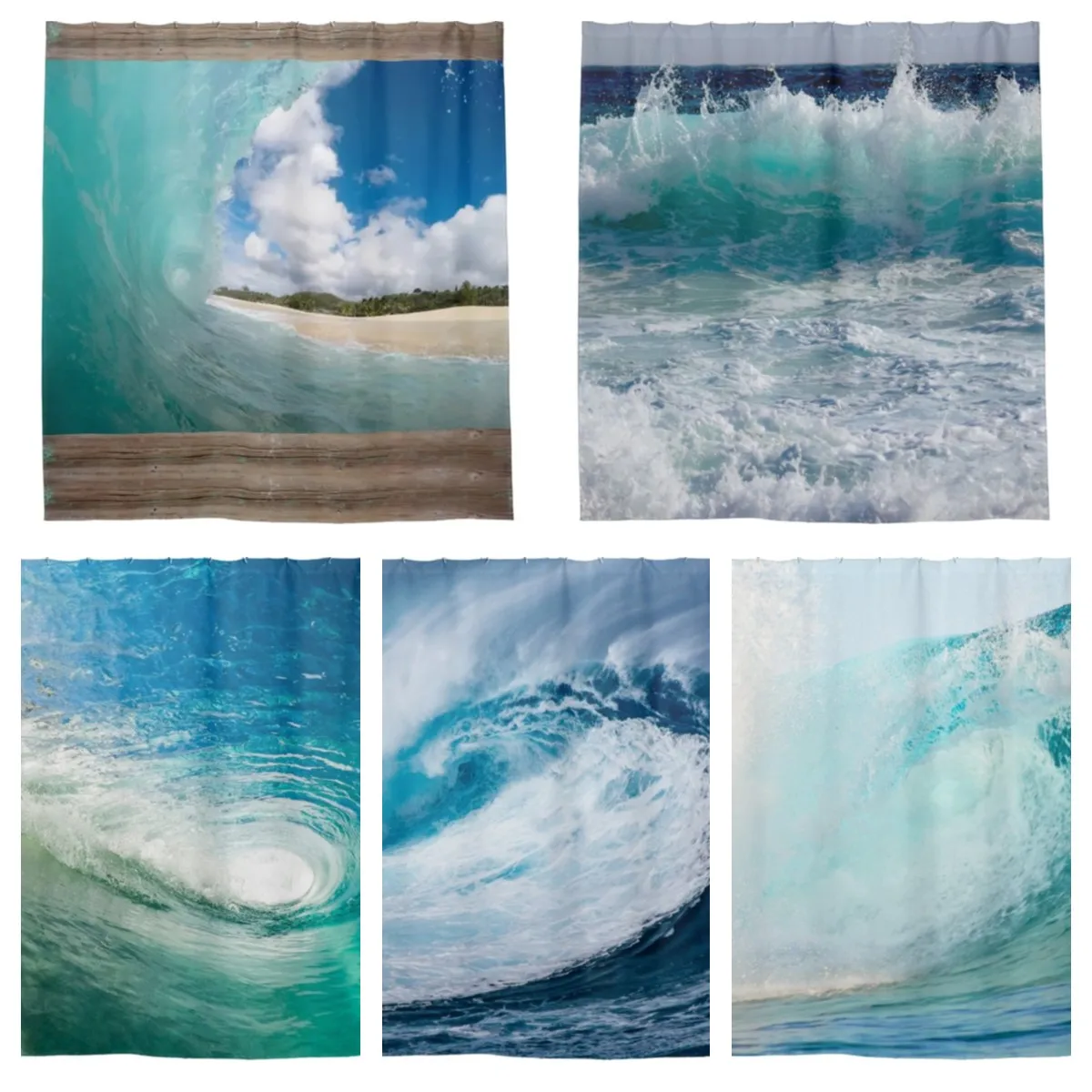 

Гавайская потрясающая синяя гигантская волнистая занавеска для душа для серфинга, занавеска для ванной комнаты с крючком, занавеска для ва...