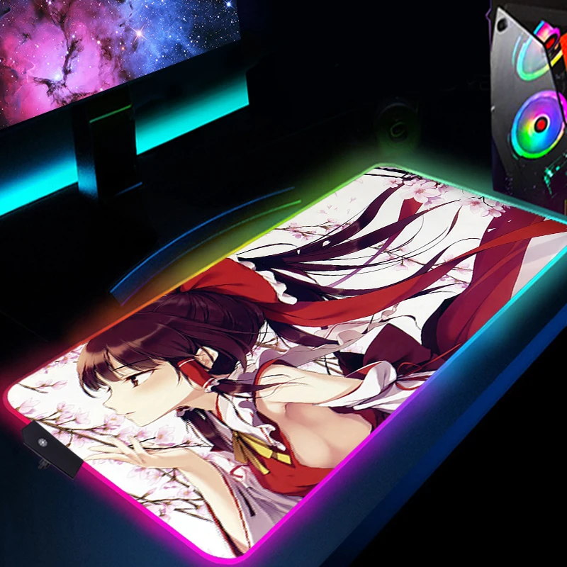 

Touhou Project Hakurei Reimu Mousepad RGB Gamer Pads LED Desk Mat Mouse Mats Xxl Gaming Pad Mause Backlight Large Pc Accessories